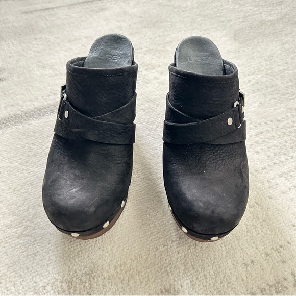 Black Leather Clogs with Buckle Detail - Picture 2 of 5